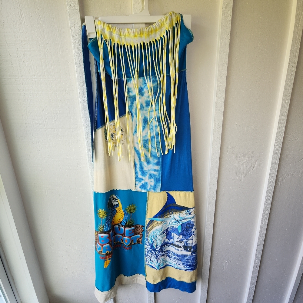 Styles Ever After Halter Maxi T-shirt Dress Colorful Patchwork Fringe Dress Med